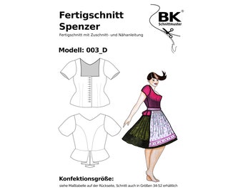 Patrón de costura de papel para corpiño Dirndl