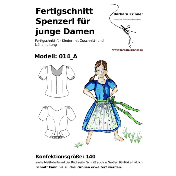 Paper sewing pattern dirndl bodice for girls