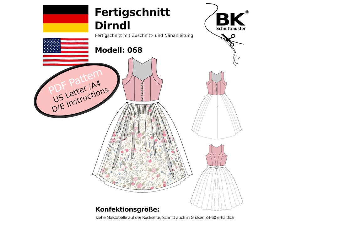 PDF Sewing Pattern - Size 40 - Dirndl 068 - Etsy