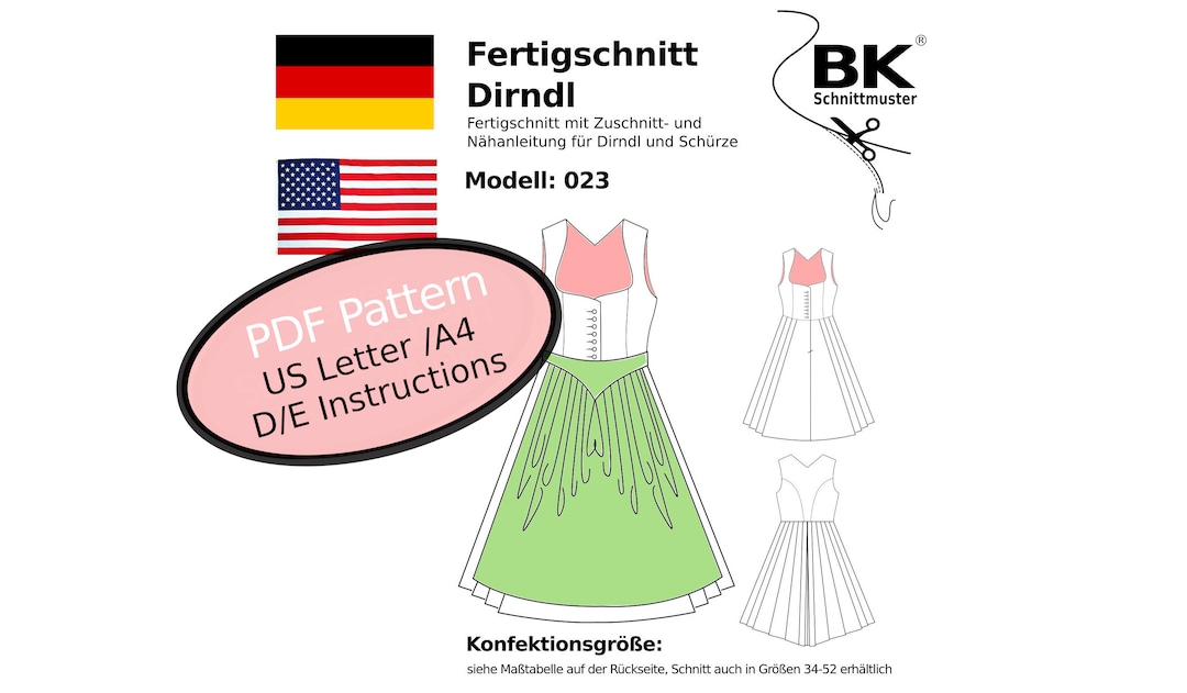PDF Sewing Pattern - Size 50 - Dirndl - Etsy