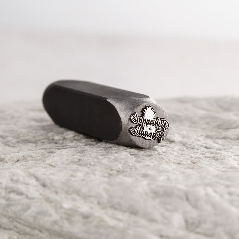 May include: A metal stamp with the words "Pineapple in Paradise" and a pineapple graphic.