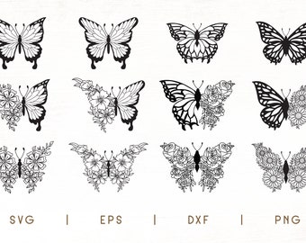 Flower Butterfly SVG, Floral Butterfly SVG, Floral Butterfly Cut File, Butterfly Zentangle, Flower Wings Butterfly SVG, Sunflower Butterfly