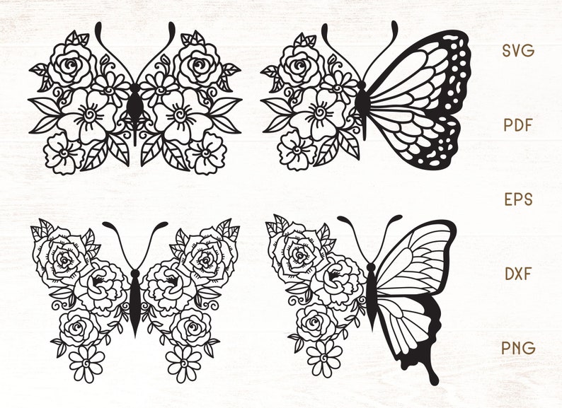 Flower Butterfly SVG Butterfly Doodle Art SVG Floral - Etsy