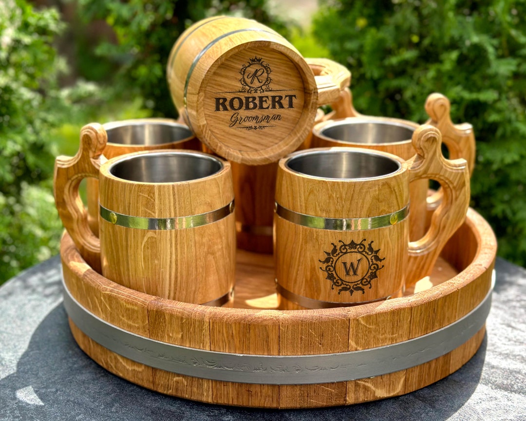 Personalized Wooden Beer Mug, Wooden Tankard, Wooden Mug Set, Wooden