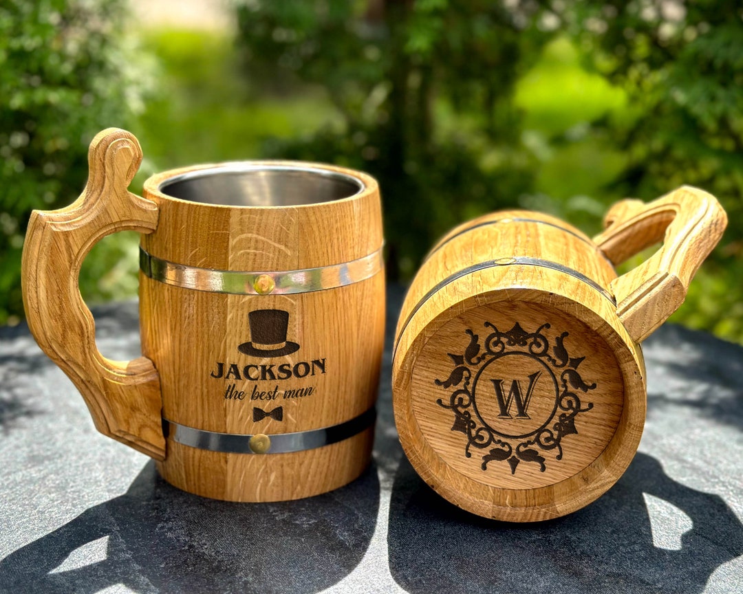 Premium Handmade Wooden Beer Stein oak Wood Pint Beer Tankard Mug Gift