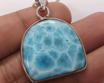 Handmade Larimar Sterling Silver Pendant Necklace: Healing Gemstone Jewelry