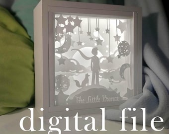 Lightbox Wood & Papercut "Le petit prince" inspired , home decor lamp, decorative lightning shadowbox paper the little prince, LED