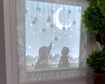 Personalisierte Lightbox Papercut "Forever", Nachtlicht, Neugeborenen Geschenk, dekorativer Blitz, Schattenbox Papierkunst, Kinderzimmer, LED