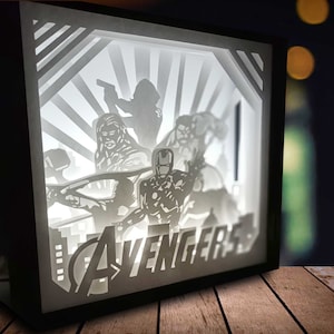 Lightbox Wood, Papercut &quot;Spiderman&quot; &quot;Avengers&quot; inspired , nightlight, shadowbox, decorative lightning, paper art, fan art, LED light