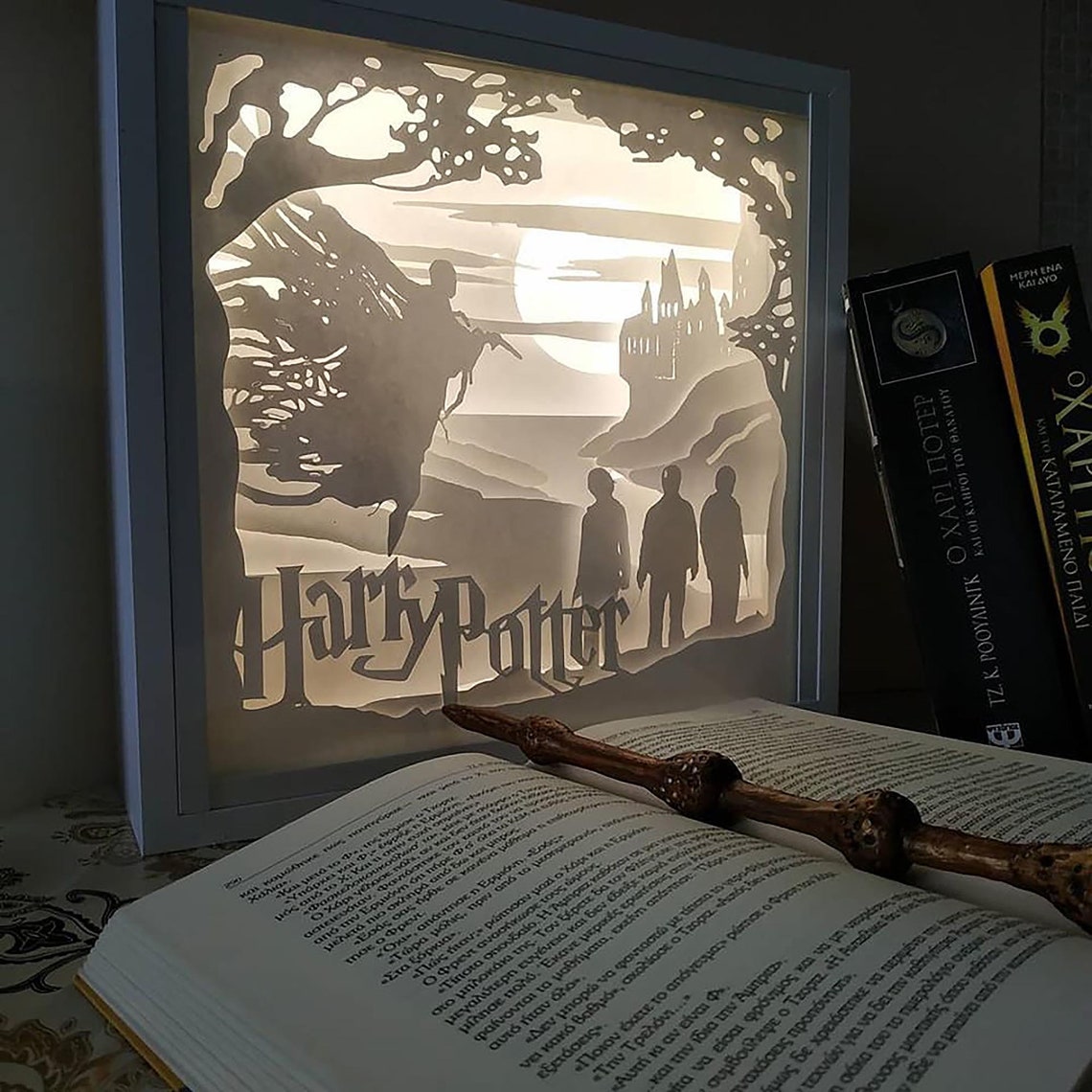 Lightbox Wood and Papercut harry Potter Inspired Etsy