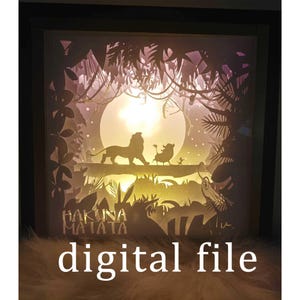 Lightbox Papercut "Lion King Inspired", lampada da arredamento per la casa, arte della carta shadowbox, lampada, luce, scuola materna, LED, modello SVG