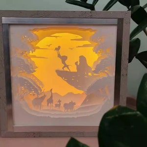 Lightbox Holz und Papierschnitt Lion King Inspired , Wohndekor Lampe, dekorativer Blitz, Schattenbox Papierkunst, Lampe, Licht, Kinderzimmer, LED A King is Born