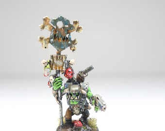 Old Rare OOP Metal Warhammer 40k Ork Nob With Waagh Banner Pro Display Painted