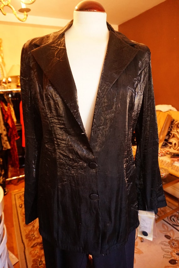 90s black silk blazer medium | shiny minimalist bl
