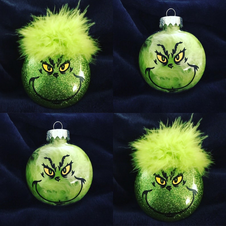 Grinch Custom Ornaments With Glitter or Feathers Etsy