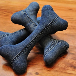 Denim Bone Shaped Dog Plush Toy Handmade Upcycled Medium size 23cm x 11cm Denim