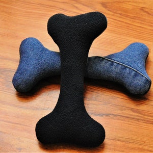 Denim Bone Shaped Dog Plush Toy Handmade Upcycled Medium size 23cm x 11cm Denim & Blue Fleece