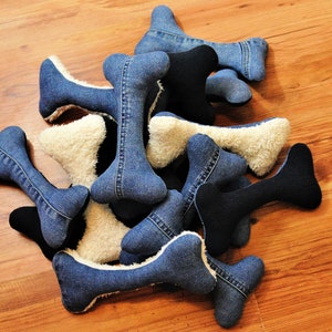 Denim Bone Shaped Dog Plush Toy Handmade Upcycled Medium size 23cm x 11cm image 7