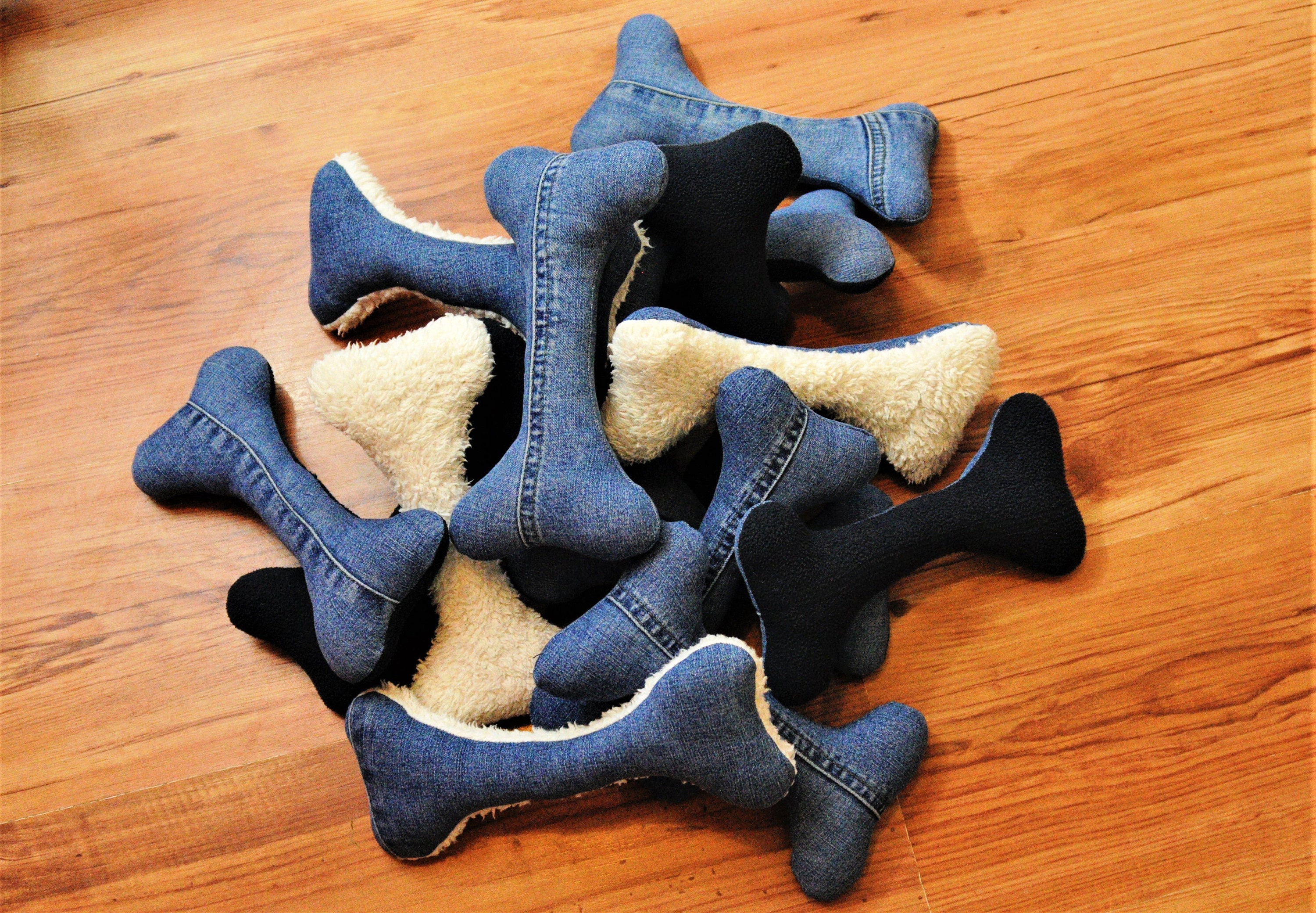Denim Bone Shaped Dog Plush Toy Handmade Upcycled Medium size Etsy