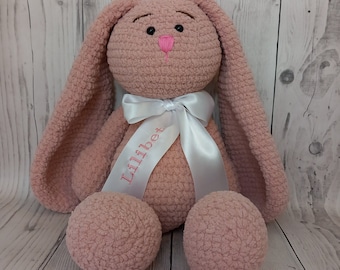 Personalised New Born Bunny Rabbit, Floppy Ear Bunny, Crochet Rabbit, Nursery, Baby shower, White Bunny Plush, Christmas Present Easter Gift