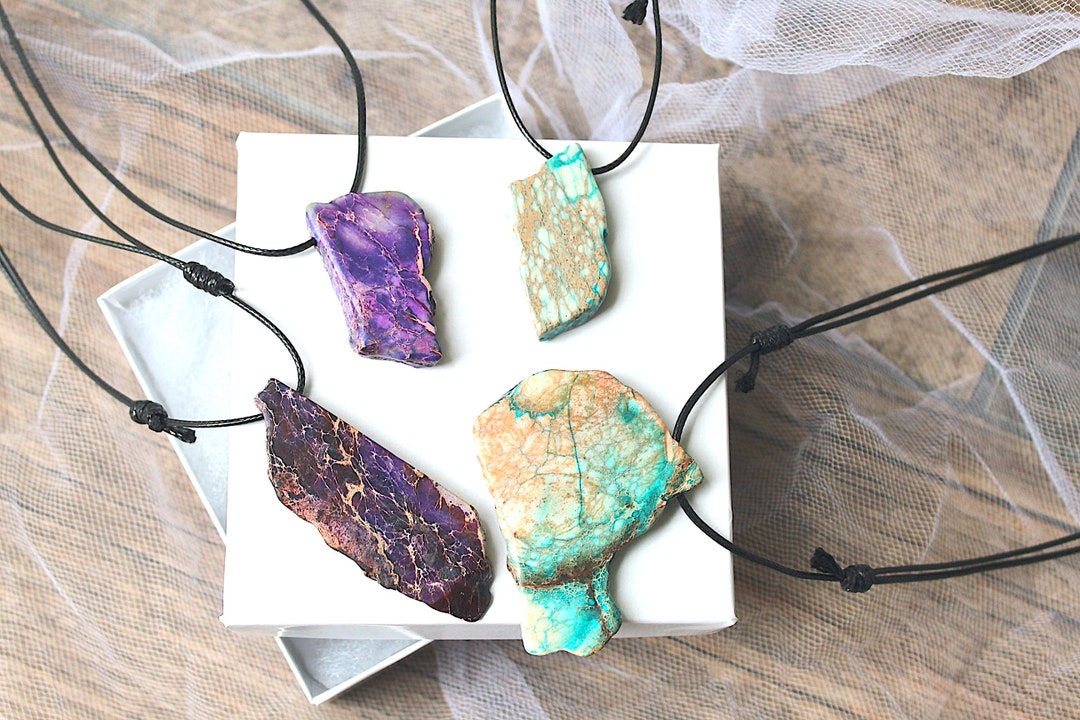 Stone Necklace on Black Cord, Crystal Necklace, Black Cord Necklace