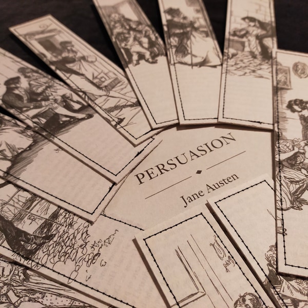 Jane Austen's Persuasion illustrated bookmark made from pre-loved copies