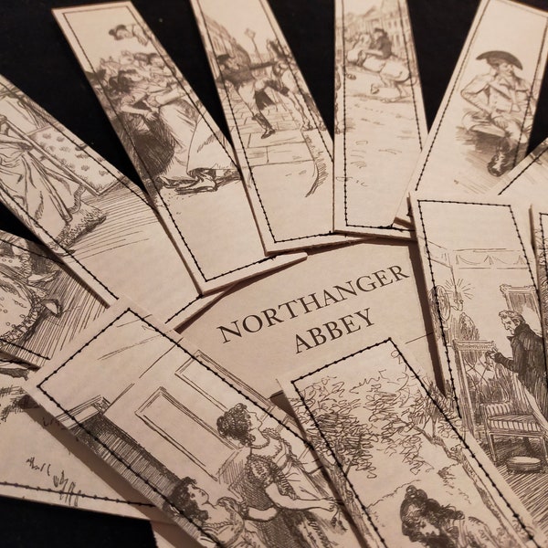 Jane Austen's Northanger Abbey illustrated bookmark made from pre-loved copies