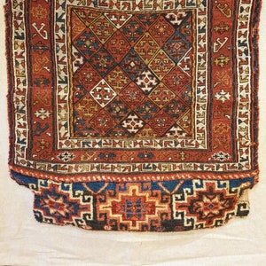 From 1890-80s Fragment on Linen Persian Soumak Bag Face(Two Techniques)
