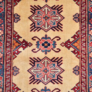 Vintage Caucasian Wool Runner Rug: Medallion Design, 1990s