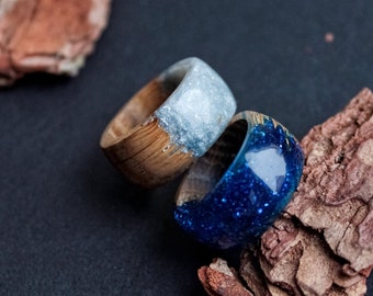 Wood Resin Ring, Wooden Band Ring, Wood and Resin Jewelry for Women, Resin Band Rings for Men, Christmas Gift