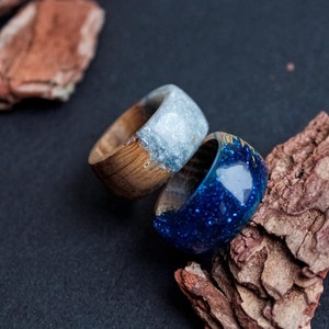 Wood Resin Ring, Wooden Band Ring, Wood and Resin Jewelry for Women, Resin Band Rings for Men, Christmas Gift