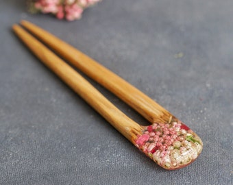 Terrarium Wood Hair Fork, Resin Bun Holder, Hair Fork Flowers, Accessories for Long Hair, Wood Resin Hair Stick, Personalized Gift for Women
