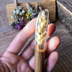 Hair Stick with Flower, Personalized Wood Hair Fork, Wood Resin Hair Pin Resin Bun Holder, Resin Hairpin with Spikelet, Gift for Wedding Day