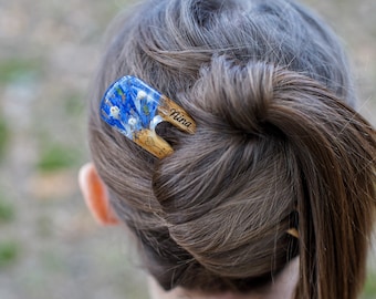 Personalized Hair Fork, Wooden Resin Hair Sticks, Terrarium Hair Fork, Custom Bun Holder, Hair Pin with Engraving, Gift for Long Hair