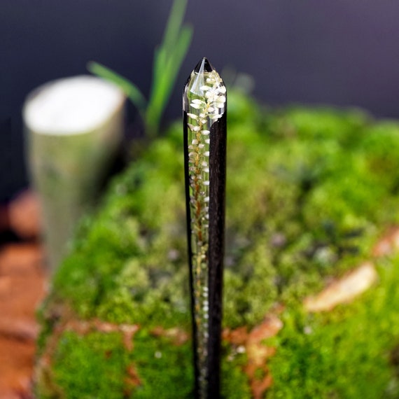 Black Wood Hair Stick, Personalized Hair Fork, Custom Resin Bun Holder, Hornbeam Wood Flowers, Nature Hairpin, Jewelry Resin, Christmas Gift