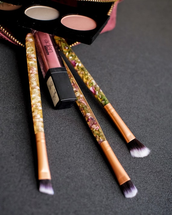 Resin Wood Make Up Brushes, Natural Flowers Makeup Brushes, Terrarium Beauty Kit, Wooden Cosmetic Tools, Anniversary Gift for Women
