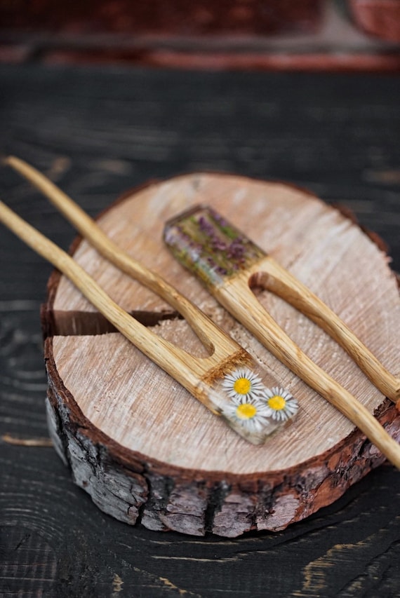 Personalized Hair Fork, Jewelry Resin Hairpin, Wood Hair 