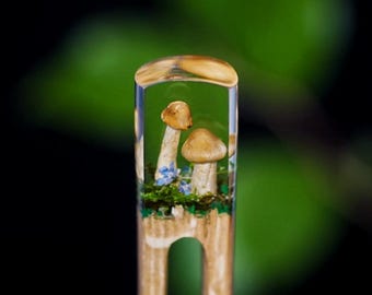Custom Mushroom Hair Fork with Birch Wood Personalized Handmade Hair Stick