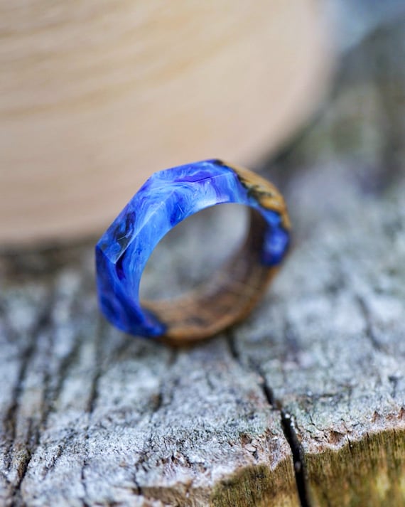 Anillo de madera de resina azul anillos de banda joyeria de resina de madera anillos de banda de resina para hombres anillo de mujer de madera regalo de cumpleanos Etsy Espana