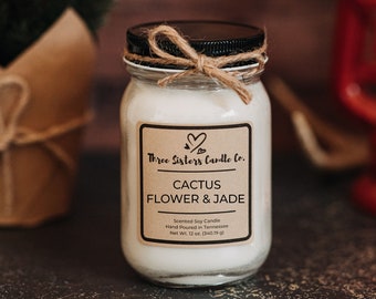 Cactus Flower & Jade Soy Candle - Candle Gift - Scented Candle - Farmhouse Decor