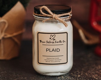 Plaid Soy Candle - Candle Gift - Scented Candle - Farmhouse Decor