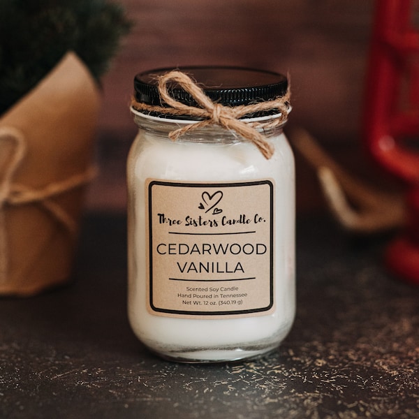 Cedarwood Vanilla Soy Candle - Candle Gift - Scented Candle - Farmhouse Decor