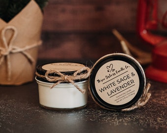 White Sage & Lavender Soy Candle - Candle Gift - Wedding Favors - Scented Candle