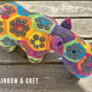 Handmade crochet rainbow hippo hippopotamus African flower hippo soft toy