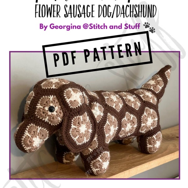 Frank the African flower crochet sausage dog dachshund crochet pattern PDF instant download PATTERN ONLY