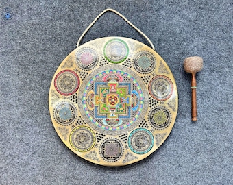 Handgjord Mandala Gong med sju metaller – Tibetansk ljudhealing, rättvis handel