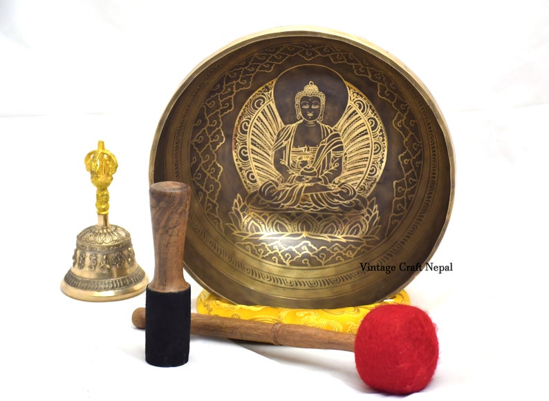 Buddha Encarved With Buddhist Mantra Etching Singing Bowls for Yoga