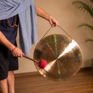 Handgjord tibetansk Gong från Nepal, sjumetallsljudshälsoinstrument, handhamrat meditations- och yogaterapiverktyg bild 10