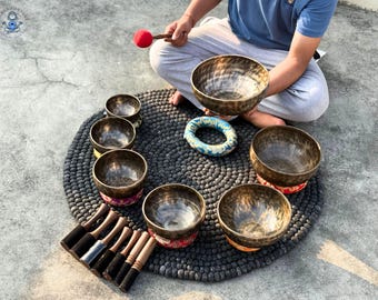 Set di campane tibetane per la luna piena fatte a mano - 7 campane tibetane in metallo, guarigione sonora