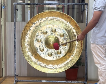 Grand Gong népalais fait main pour tétines | Authentique gong de bronze pour la guérison par le son et la méditation
